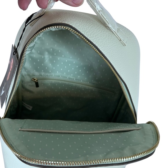 Vanessa Williams Womens White Pebble Leather Mini Backpack V Logo Front Zip - Picture 6 of 8
